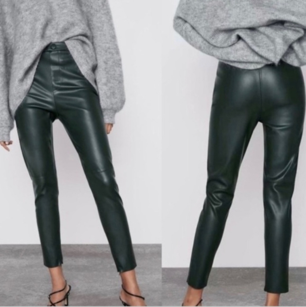 Zara Faux Leather High Waisted Hi-Rise Legging Green - Large NWT